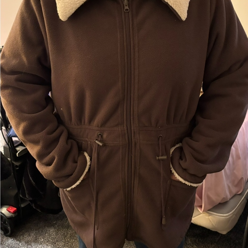Women’s Country Store Plus Brown Fleece Jacket with Sherpa Collar 2X